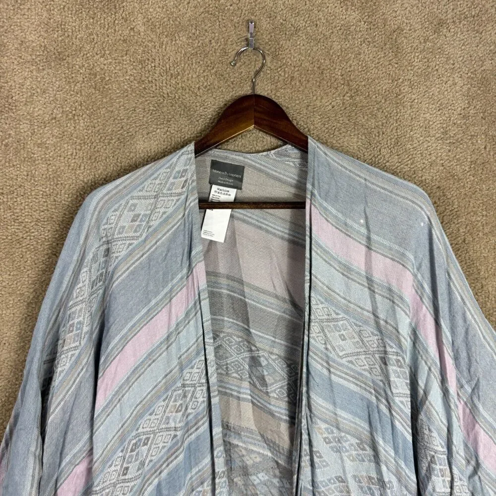 Anthropologie Shawl Wrap‎ Women’s OS Blue Boho Kimono Open Front Fringe